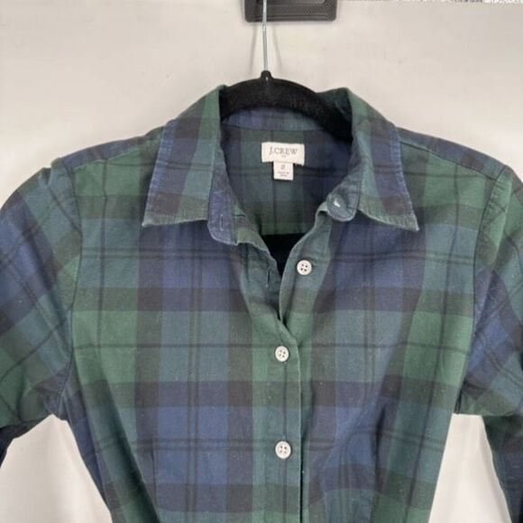 J. Crew Black Watch Tartan Plaid Knew Length Shirt Dress Size 2 Blue & Green - Picture 9 of 12